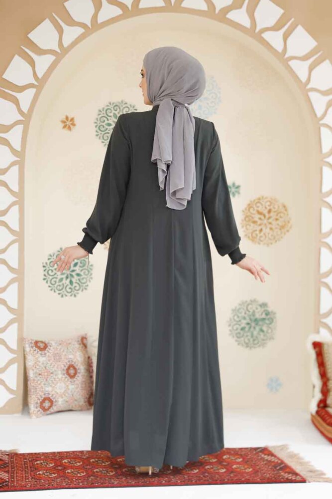 Khaki Modest Abaya 45294HK - 4