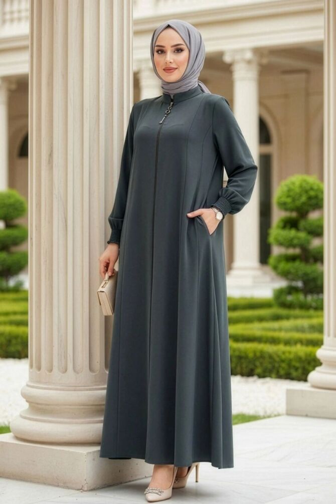 Khaki Modest Abaya 45294HK - 1