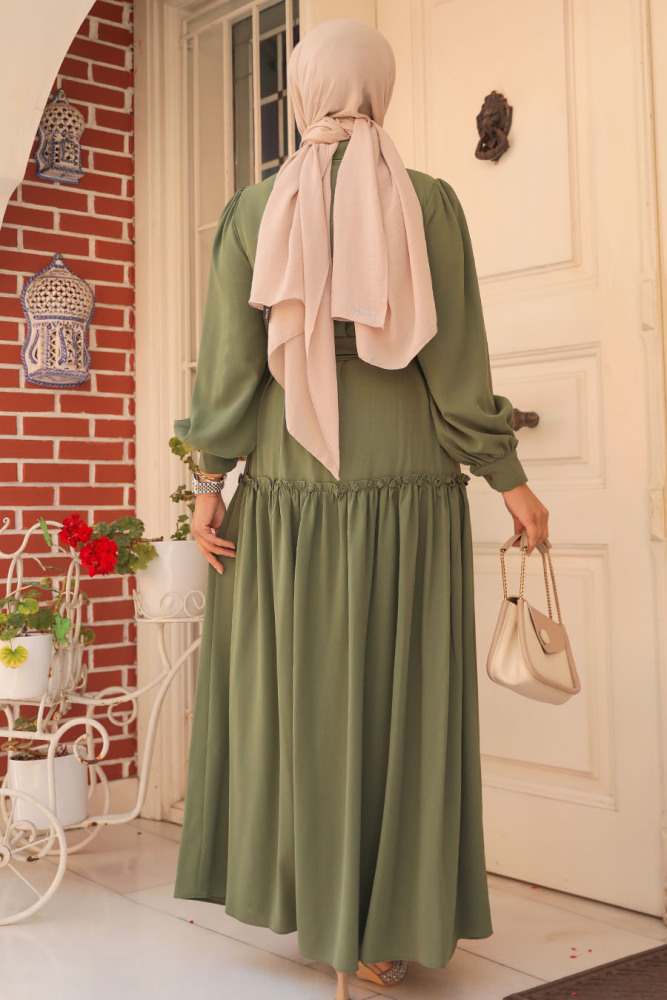 Khaki Modest Dress For Women 12502HK - 3