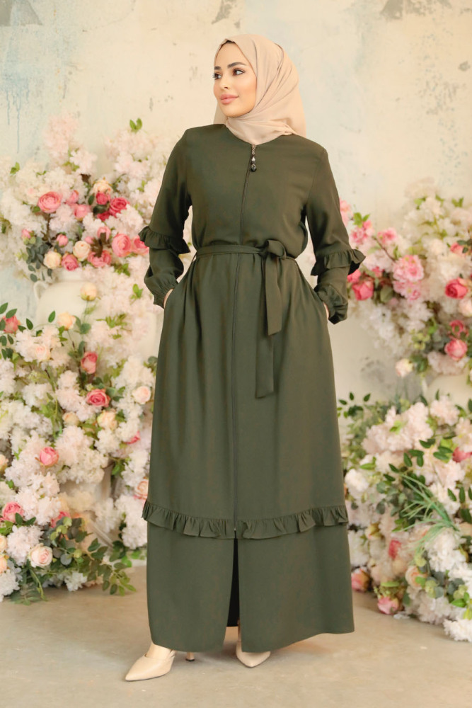 Khaki Modest Plus Size Abaya 45278HK - 2