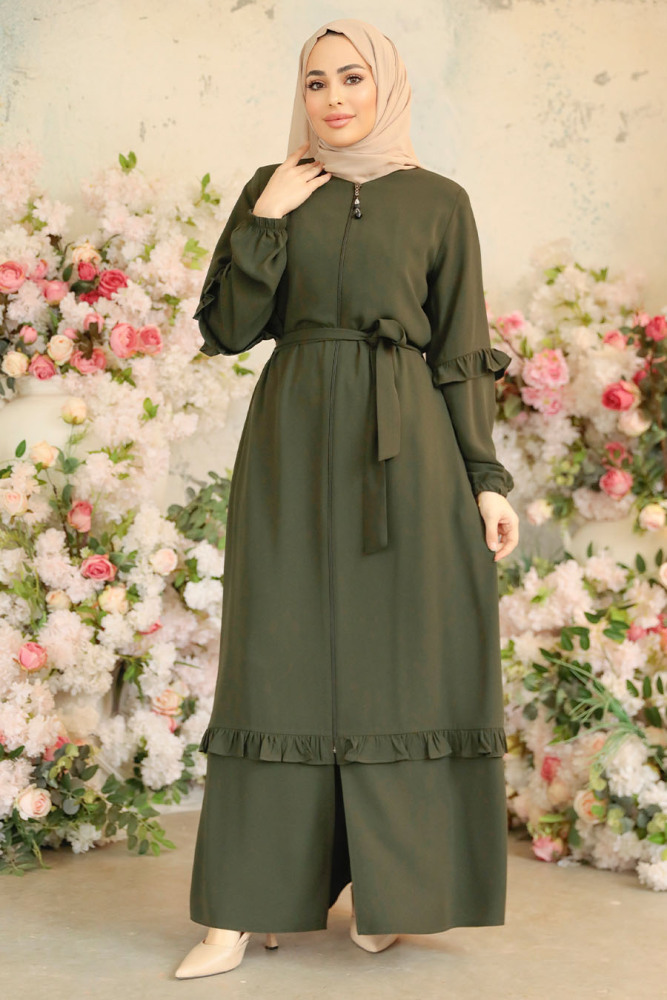 Khaki Modest Plus Size Abaya 45278HK - 3