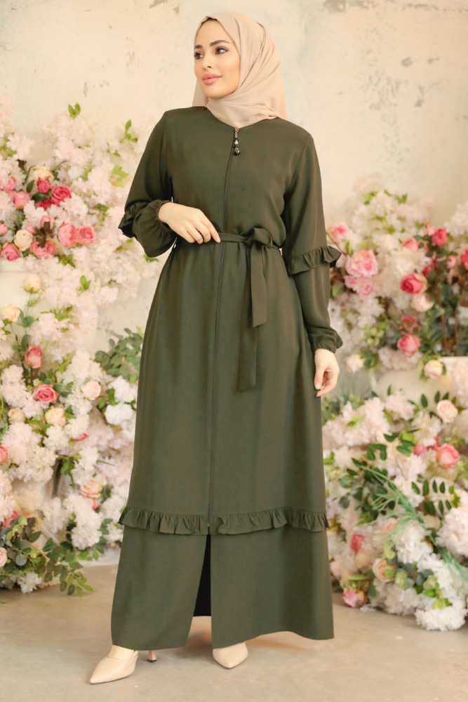 Khaki Modest Plus Size Abaya 45278HK - 1