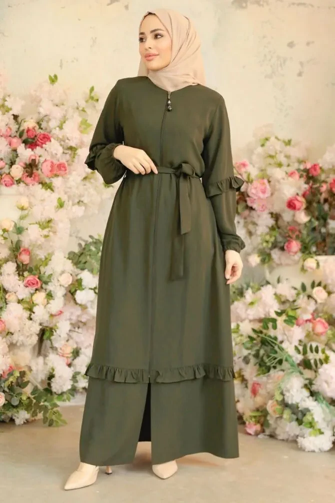 Khaki Modest Plus Size Abaya 45278HK - 1