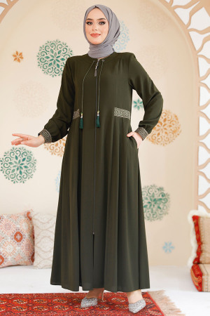 Khaki Muslim Turkish Abaya 45271HK - 1