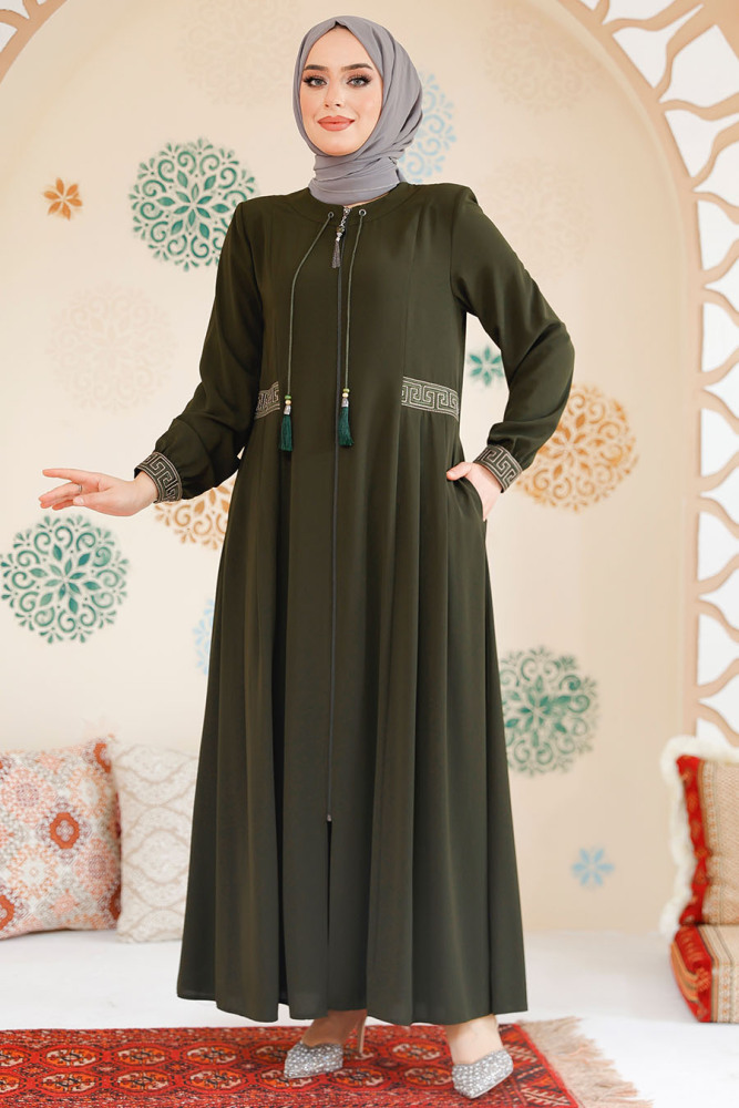 Khaki Muslim Turkish Abaya 45271HK - 1