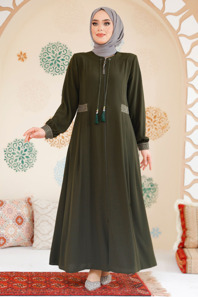 Khaki Muslim Turkish Abaya 45271HK - 2
