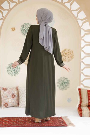 Khaki Muslim Turkish Abaya 45271HK - 4