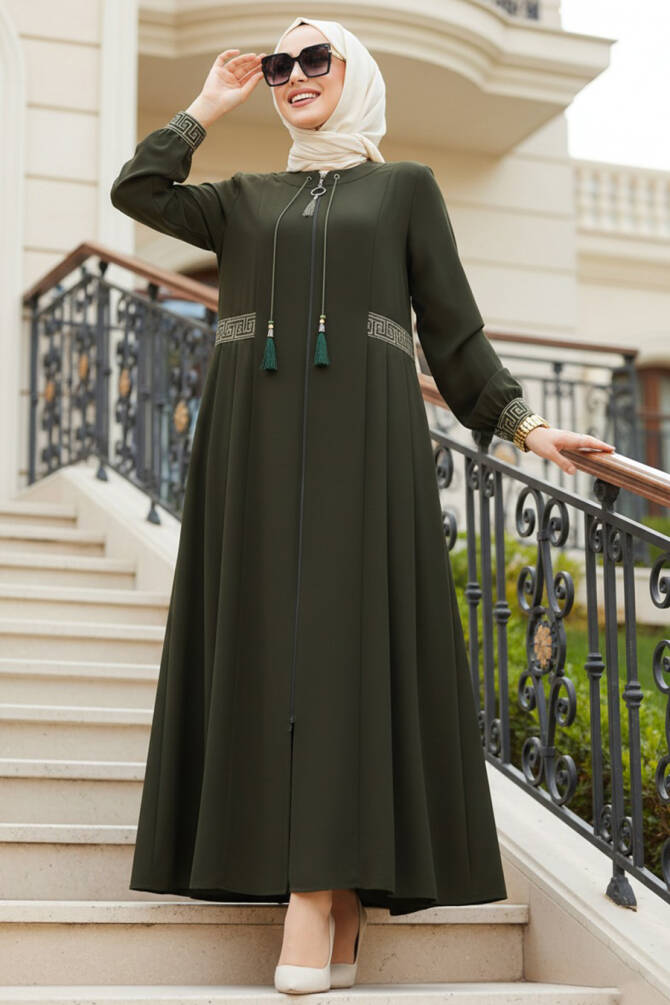 Khaki Muslim Turkish Abaya 45271HK - 1