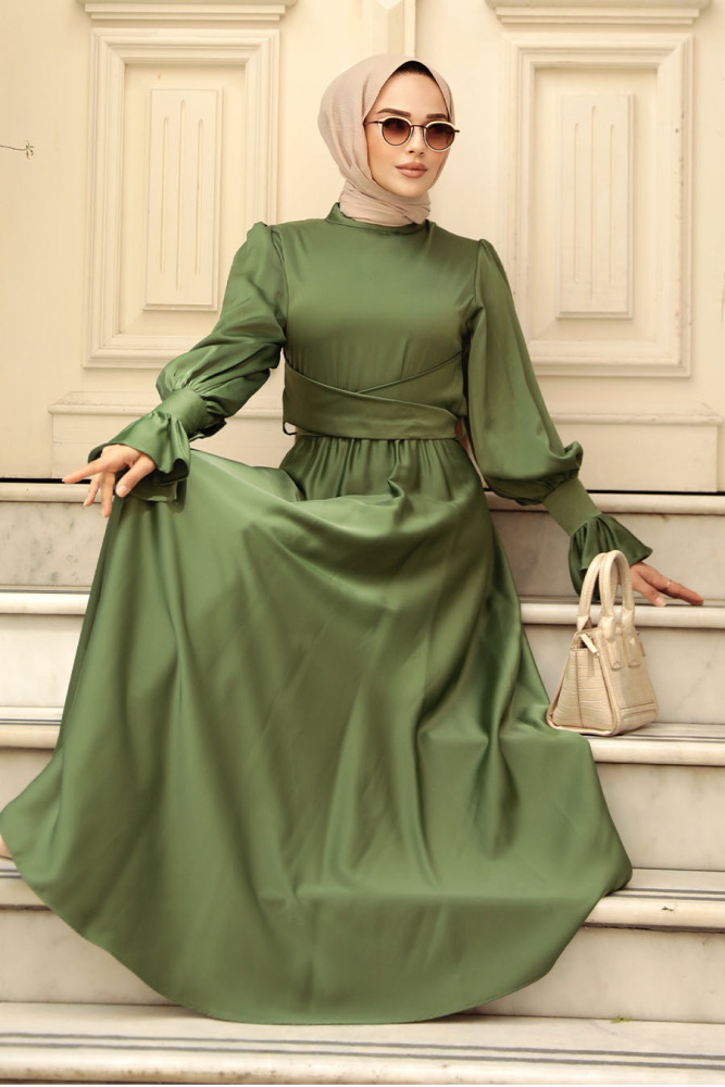 Khaki Satin Modest Evening Gown 5983HK - 5