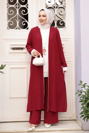 Kimono Bordo Tesettür Üçlü Takım 76001BR - 3
