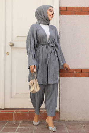 Kimono Gri Tesettür İkili Takım 12531GR - 3