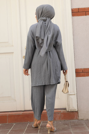 Kimono Gri Tesettür İkili Takım 12531GR - 4
