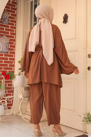 Kimono Kahverengi Tesettür İkili Takım 12531KH - 4
