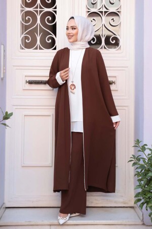 Kimono Kahverengi Tesettür Üçlü Takım 76001KH - 1