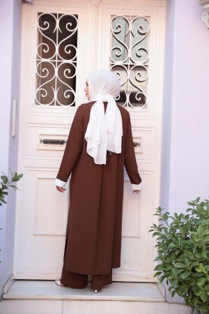 Kimono Kahverengi Tesettür Üçlü Takım 76001KH - 6
