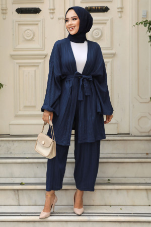 Kimono Lacivert Tesettür İkili Takım 12531L - 1