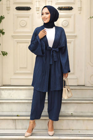 Kimono Lacivert Tesettür İkili Takım 12531L - 2