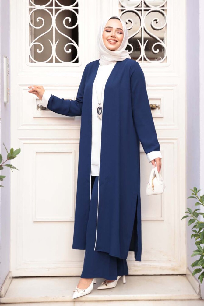 Kimono Lacivert Tesettür Üçlü Takım 76001L - 2
