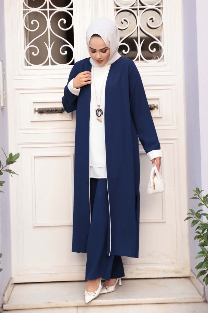 Kimono Lacivert Tesettür Üçlü Takım 76001L - 3