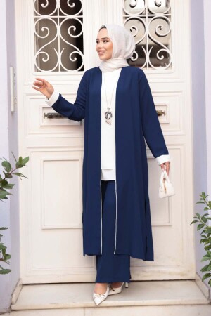 Kimono Lacivert Tesettür Üçlü Takım 76001L 