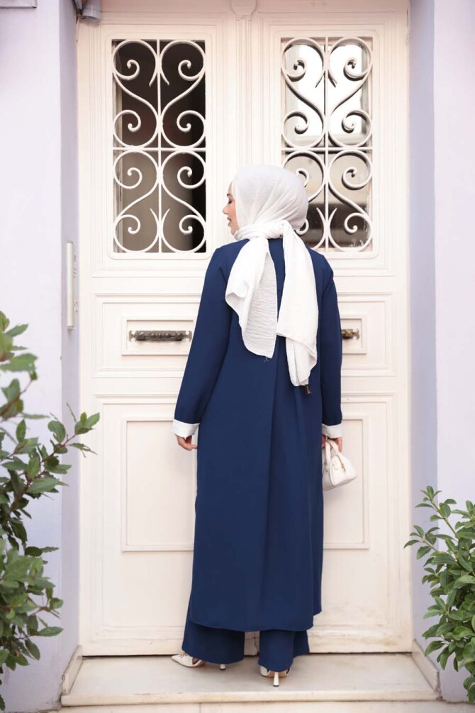 Kimono Lacivert Tesettür Üçlü Takım 76001L - 4