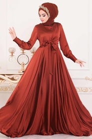 Neva Style - Terra Cotta Turkish Hijab Evening Gown 1420KRMT - Thumbnail
