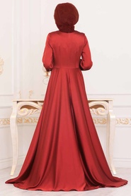 Neva Style - Terra Cotta Turkish Hijab Evening Gown 1420KRMT - Thumbnail