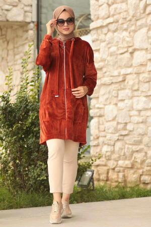  Kiremit Tesettür Kadife Sweatshirt & Tunik 60450KRMT - 1