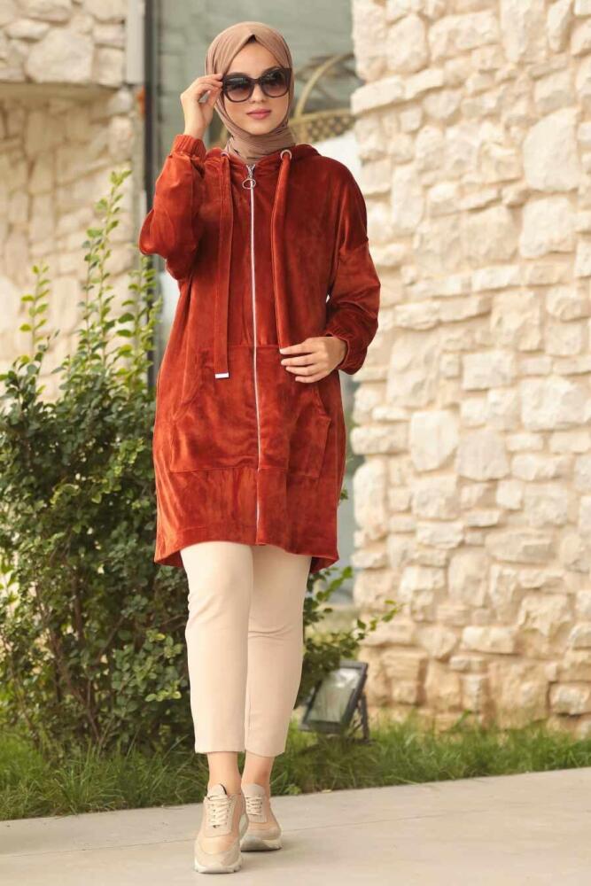  Kiremit Tesettür Kadife Sweatshirt & Tunik 60450KRMT - 1