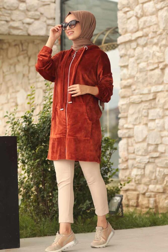  Kiremit Tesettür Kadife Sweatshirt & Tunik 60450KRMT - 2