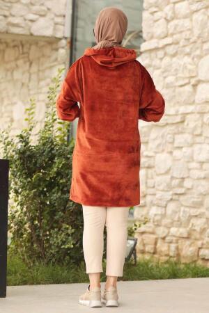  Kiremit Tesettür Kadife Sweatshirt & Tunik 60450KRMT - 3