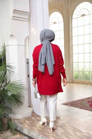 Kırmızı Tesettür Triko Kazak Tunik 2822K - 3