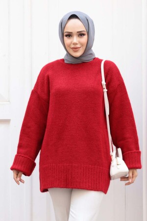 Kırmızı Tesettür Triko Kazak Tunik 87181K - 1