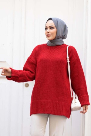 Kırmızı Tesettür Triko Kazak Tunik 87181K - 2