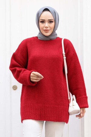 Kırmızı Tesettür Triko Kazak Tunik 87181K - 3