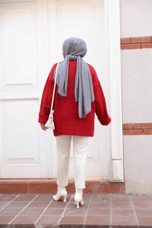 Kırmızı Tesettür Triko Kazak Tunik 87181K - 4