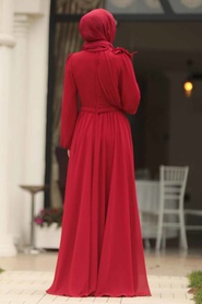 Kırmızı Tesettürlü Abiye Elbise 3991K - Thumbnail