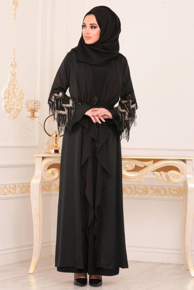 Kol Detaylı Gold Tesettür Abaya 89601GOLD - 1