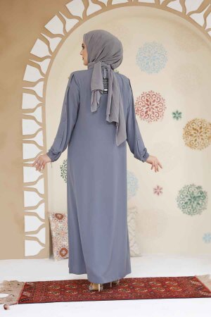 Kolları Düğme Detaylı Gri Tesettür Ferace 45292GR - 4