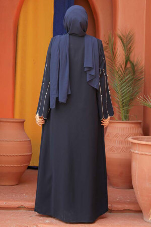 Kolları İşlemeli Lacivert Tesettür Abaya 2634L - 4