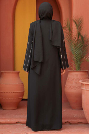Kolları İşlemeli Siyah Tesettür Abaya 2634S - 3