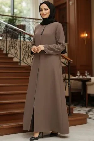 Kolları İşlemeli Vizon Tesettür Abaya 2634V - 1