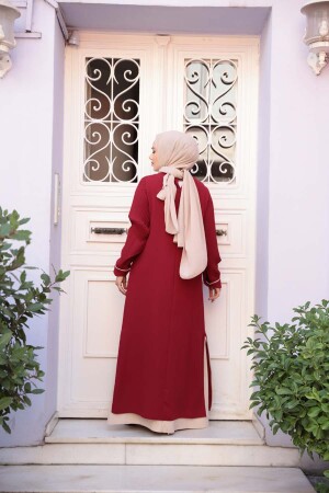 Kolyeli Bordo Tesettür Elbise 76881BR - 4