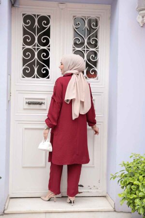 Kolyeli Bordo Tesettür İkili Takım 52631BR - 3