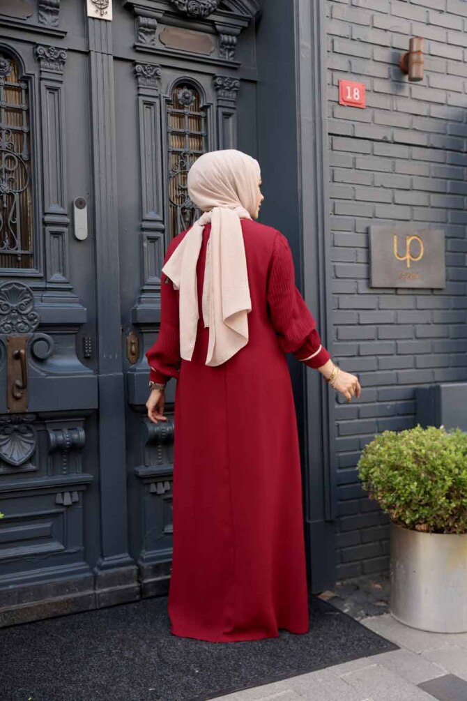 Kolyeli Bordo Tesettür İkili Takım 76161BR - 3