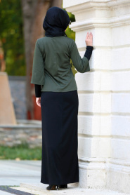 Kolyeli Haki Tesettür Elbise 42080HK - Thumbnail