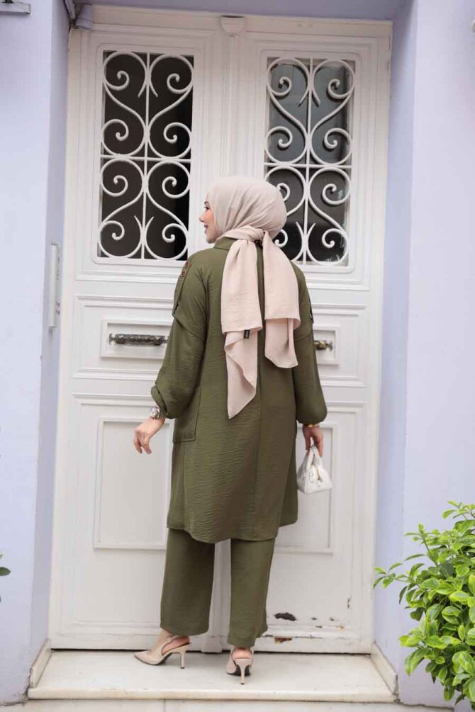 Kolyeli Haki Tesettür İkili Takım 52631HK - 3