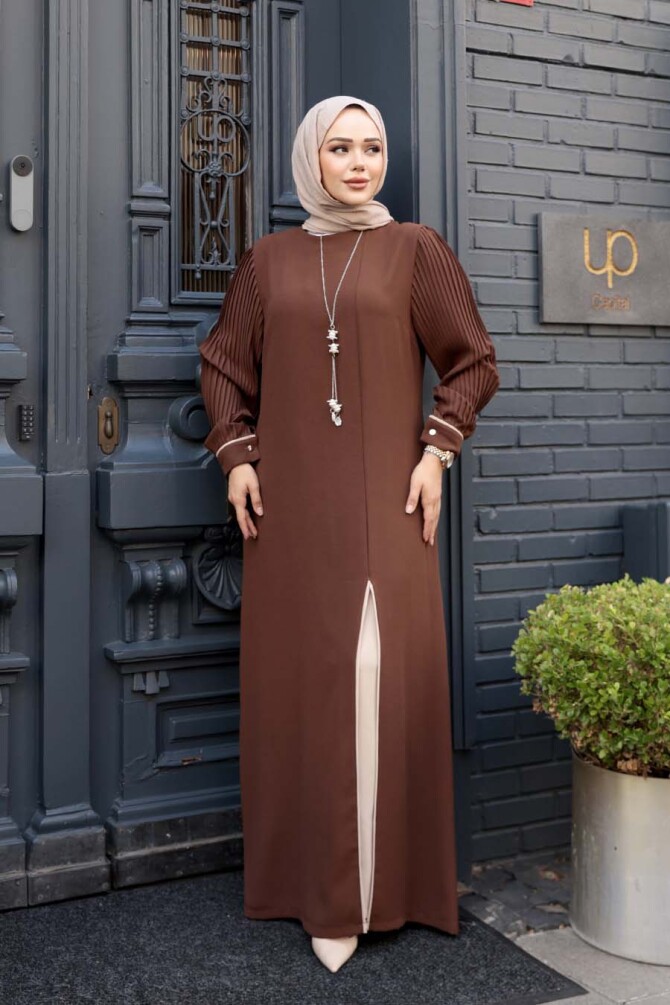 Kolyeli Kahverengi Tesettür İkili Takım 76161KH - 1