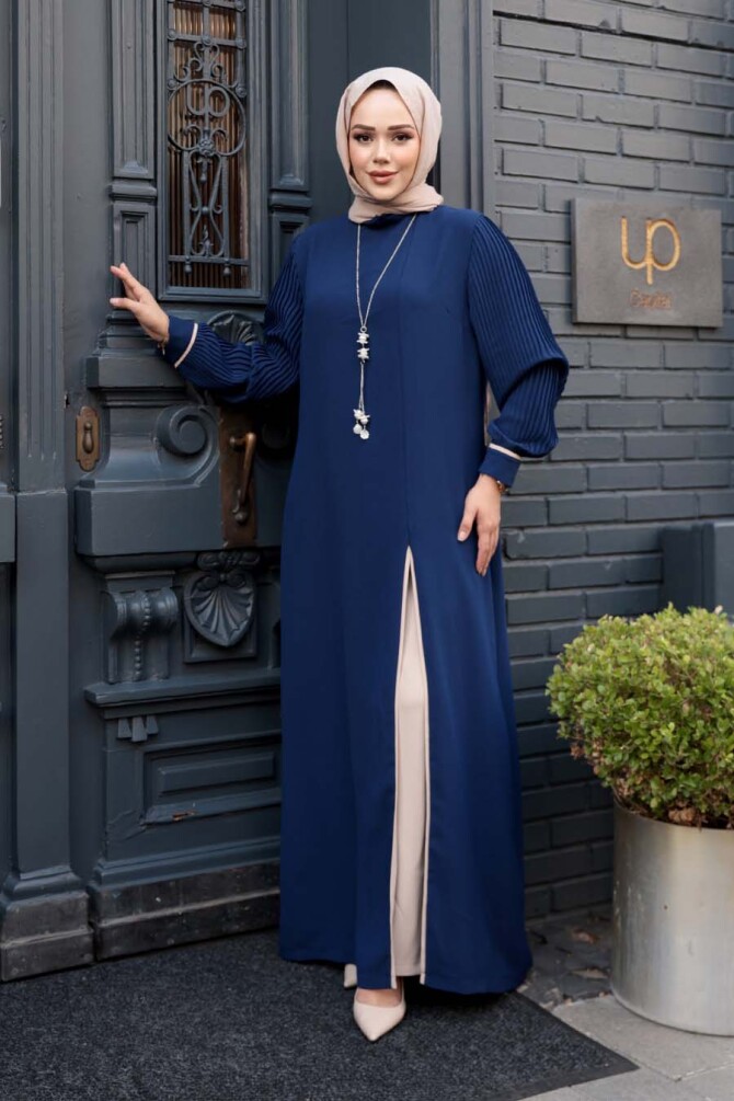 Kolyeli Lacivert Tesettür İkili Takım 76161L - 3