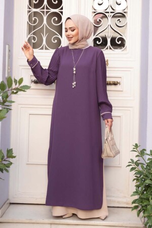 Kolyeli Lila Tesettür Elbise 76881LILA - 4